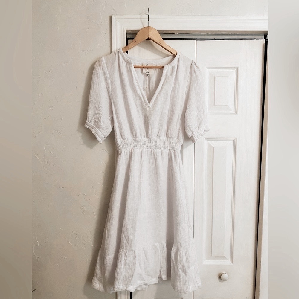 100% cotton white mid-length Joie dress